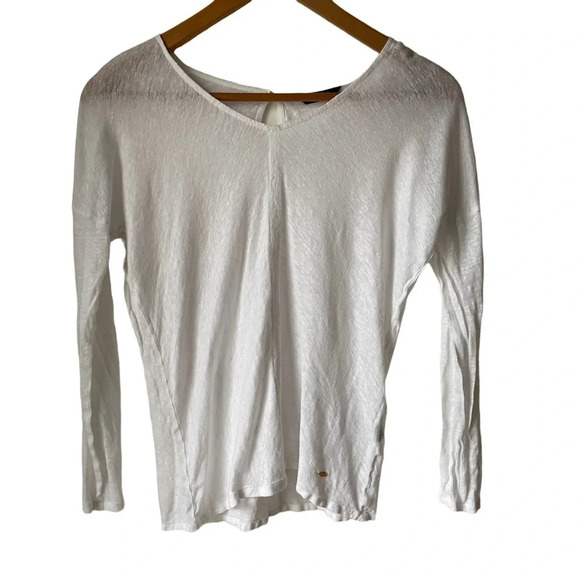 Massimo Dutti linen long sleeve  white relaxed fit top XS‎ - Picture 1 of 7